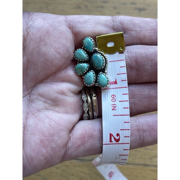 Native American Style Sterling Silver Turquoise Half Cluster Earrings Southwest - Picture 3 of 4